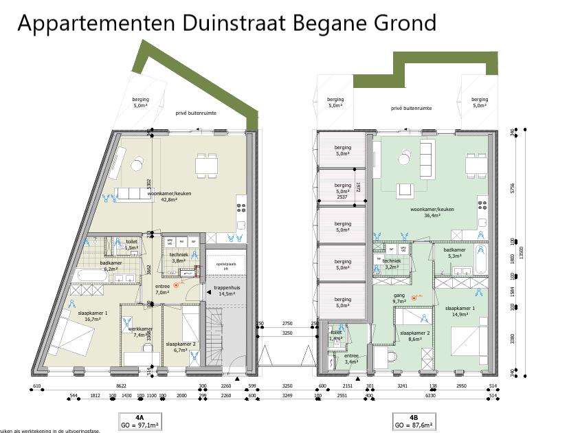 plattegrond appartementen begane grond Duinstraat
